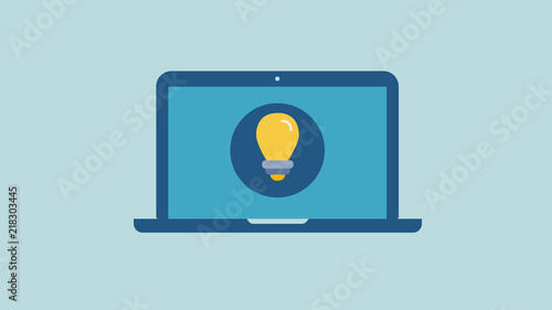 Flat computer with bulb icon vector illustration.Idea with computer laptop concept.