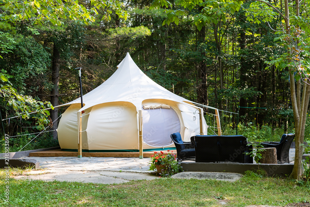 Glamping tent in a forest