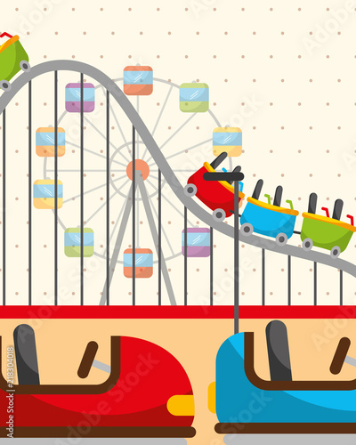 roller coaster ferris wheel and bumper cars carnival fun fair festival