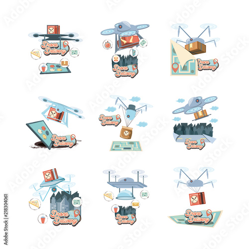 drone service set icons vector illustration design