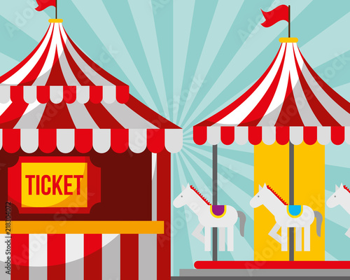 ticket booth and carousel carnival fun fair festival