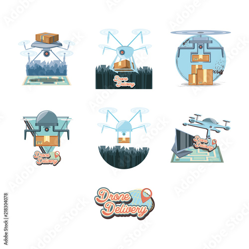 drone service set icons vector illustration design