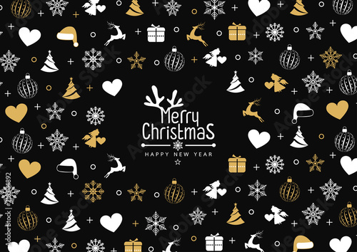 Christmas background with element icons banner, snowflakes. Vector illustration