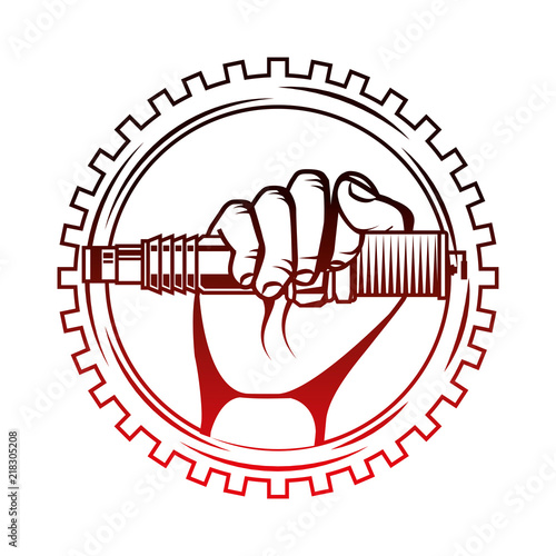 hand holding spark plug spare part industry automotive