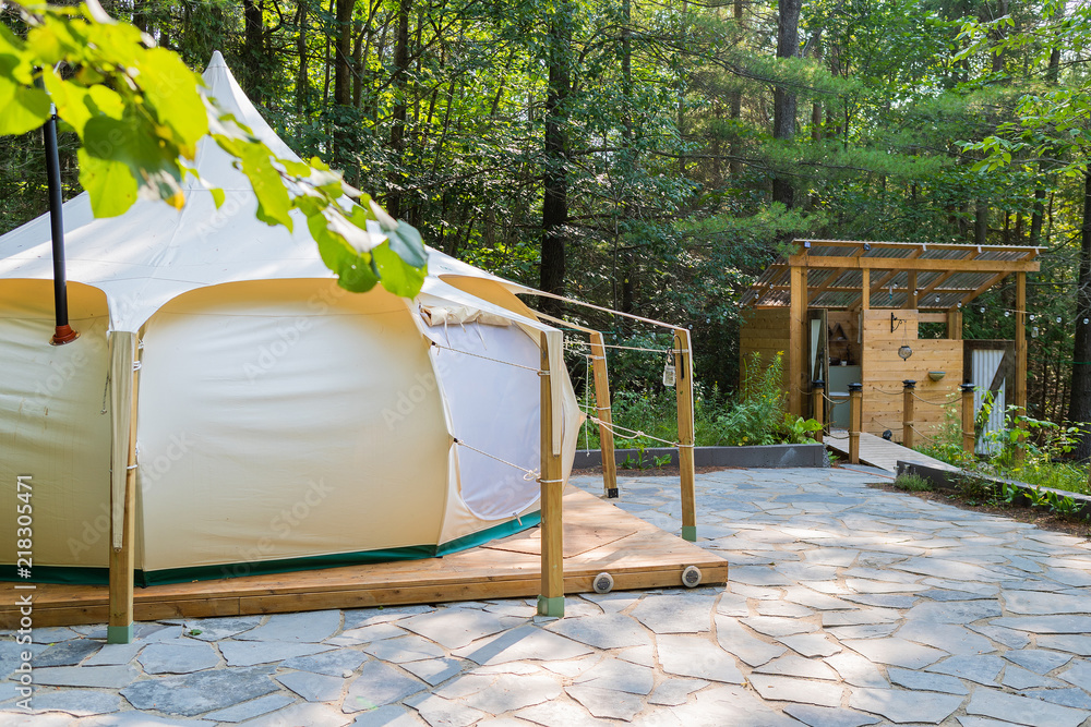 Glamping tent in a forest