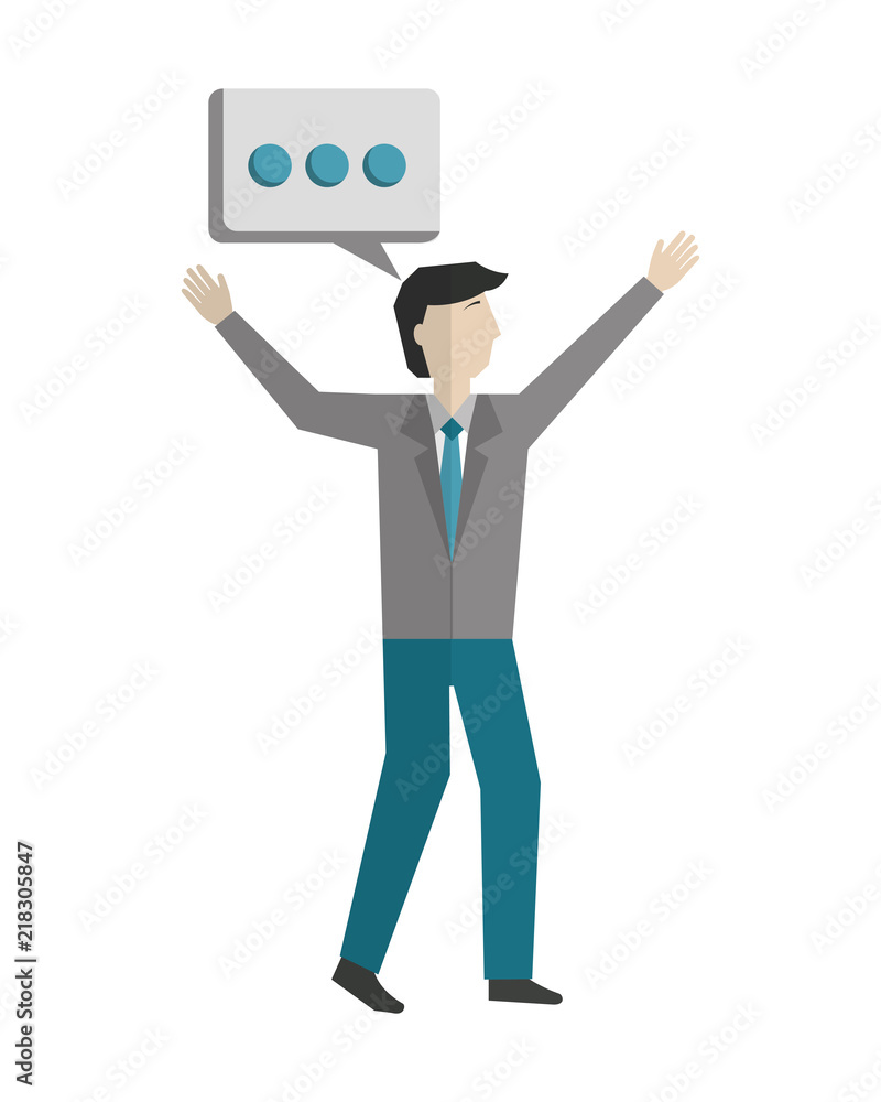 businessman with speech bubble avatar character businessman with speech bubble avatar character