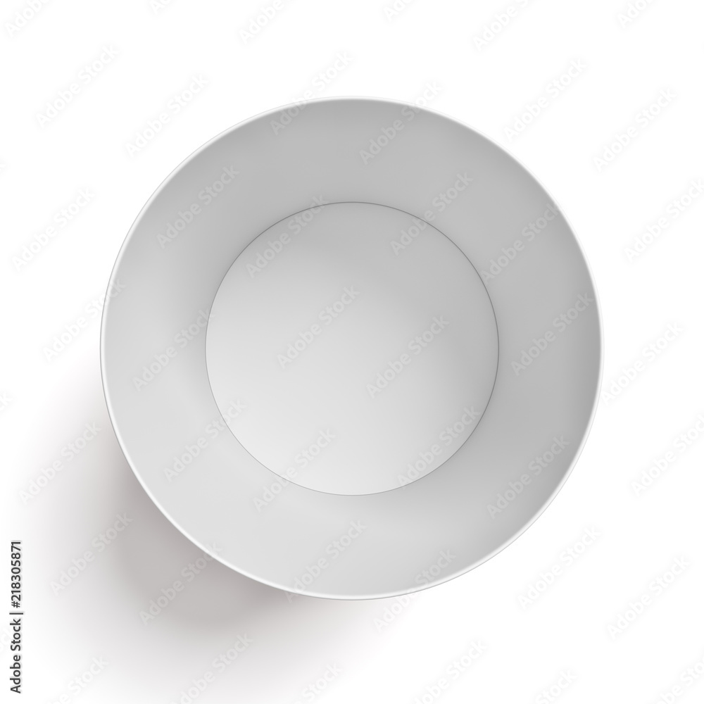 3d rendering of a large popcorn empty bucket in top view on a white background. 3d rendering of a large popcorn empty bucket in top view on a white background.