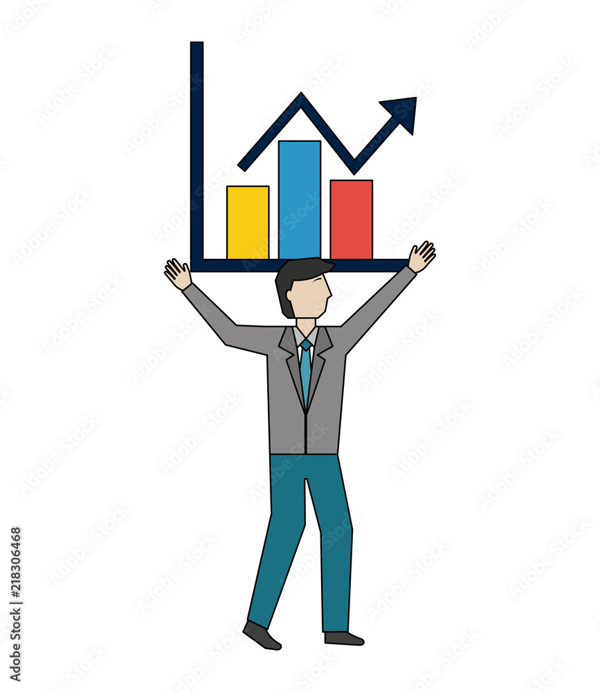 businessman with graph statistic avatar character businessman with graph statistic avatar character