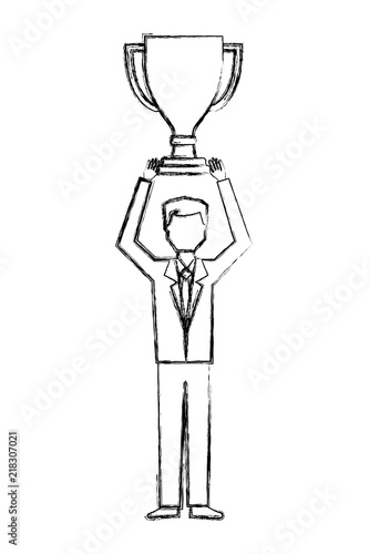 businessman holding trophy award winner