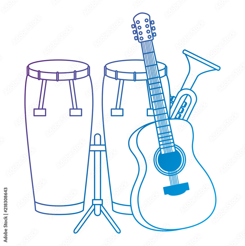 bongo drums with guitar and trumpet instruments bongo drums with guitar and trumpet instruments