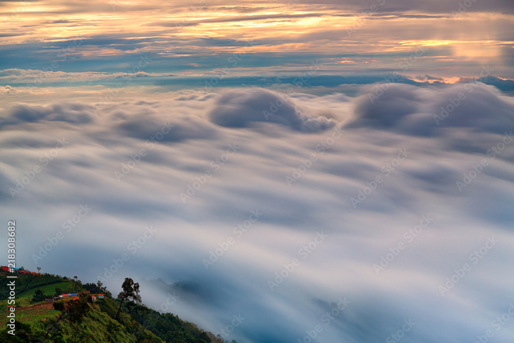 Viewpoint,mountain,mist at sunrise time in Phu Thap Boek,Phetchabun,Thailand