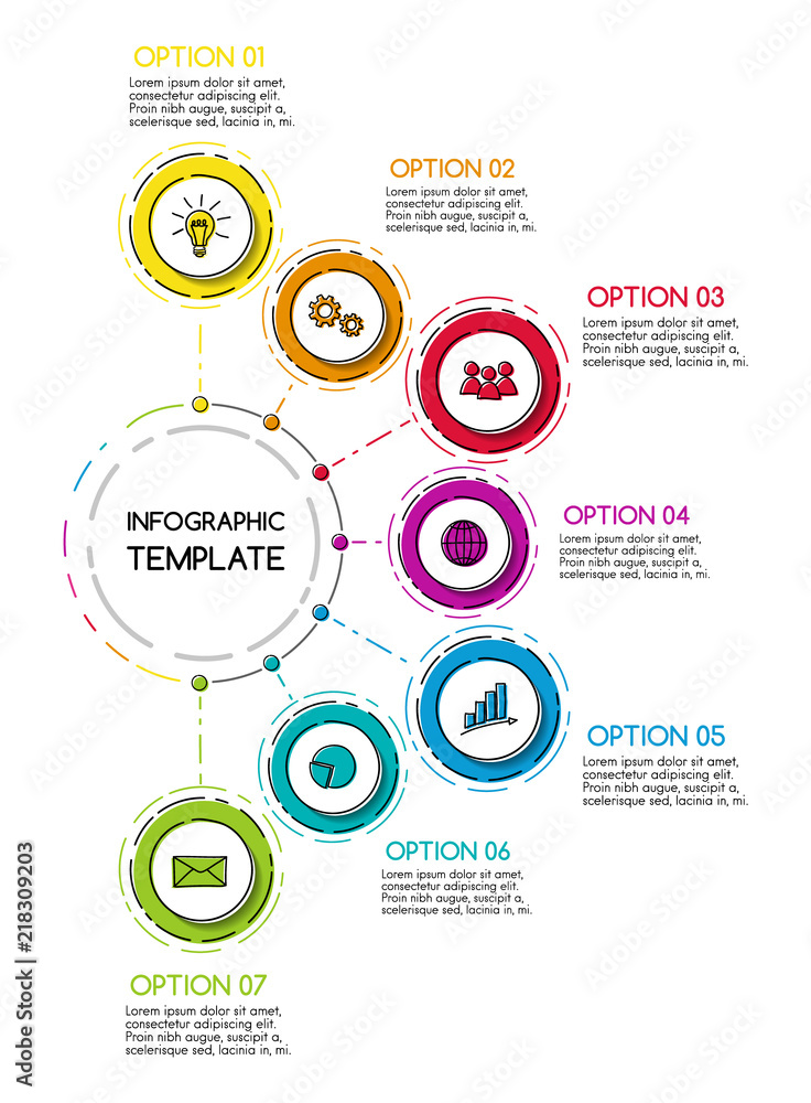 Colourful business timeline with hand drawn elements. Vector.
