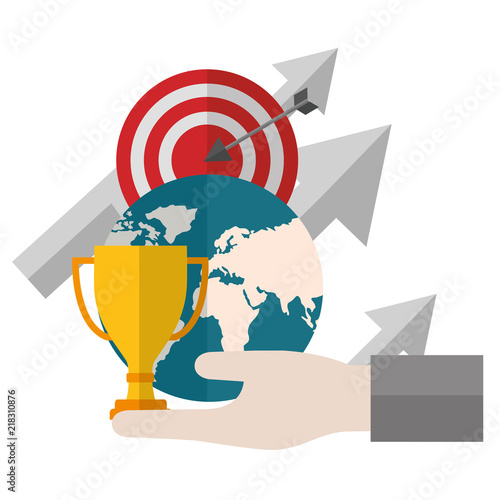 hand holding world trophy target arrows business