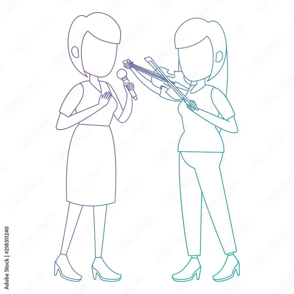 women singing with microphone and playing fiddle women singing with microphone and playing fiddle