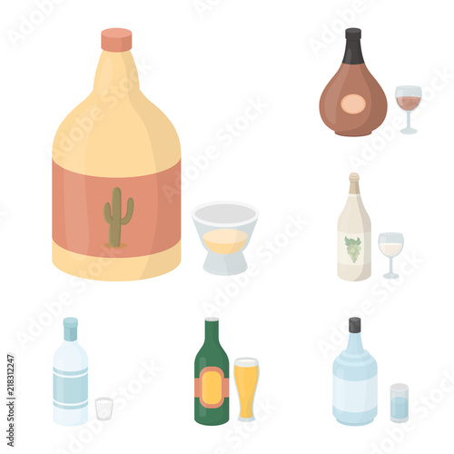 Types of alcohol cartoon icons in set collection for design. Alcohol in bottles vector symbol stock web illustration.