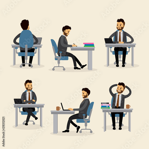 Caucasian Businessman or office worker in the workplace in various poses