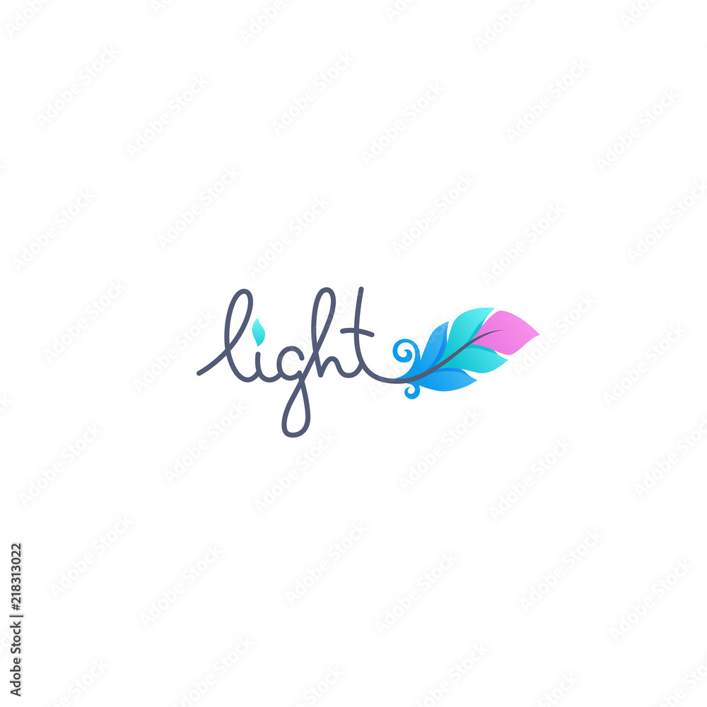 Light logo lettering with image of gradient feather Light logo lettering with image of gradient feather