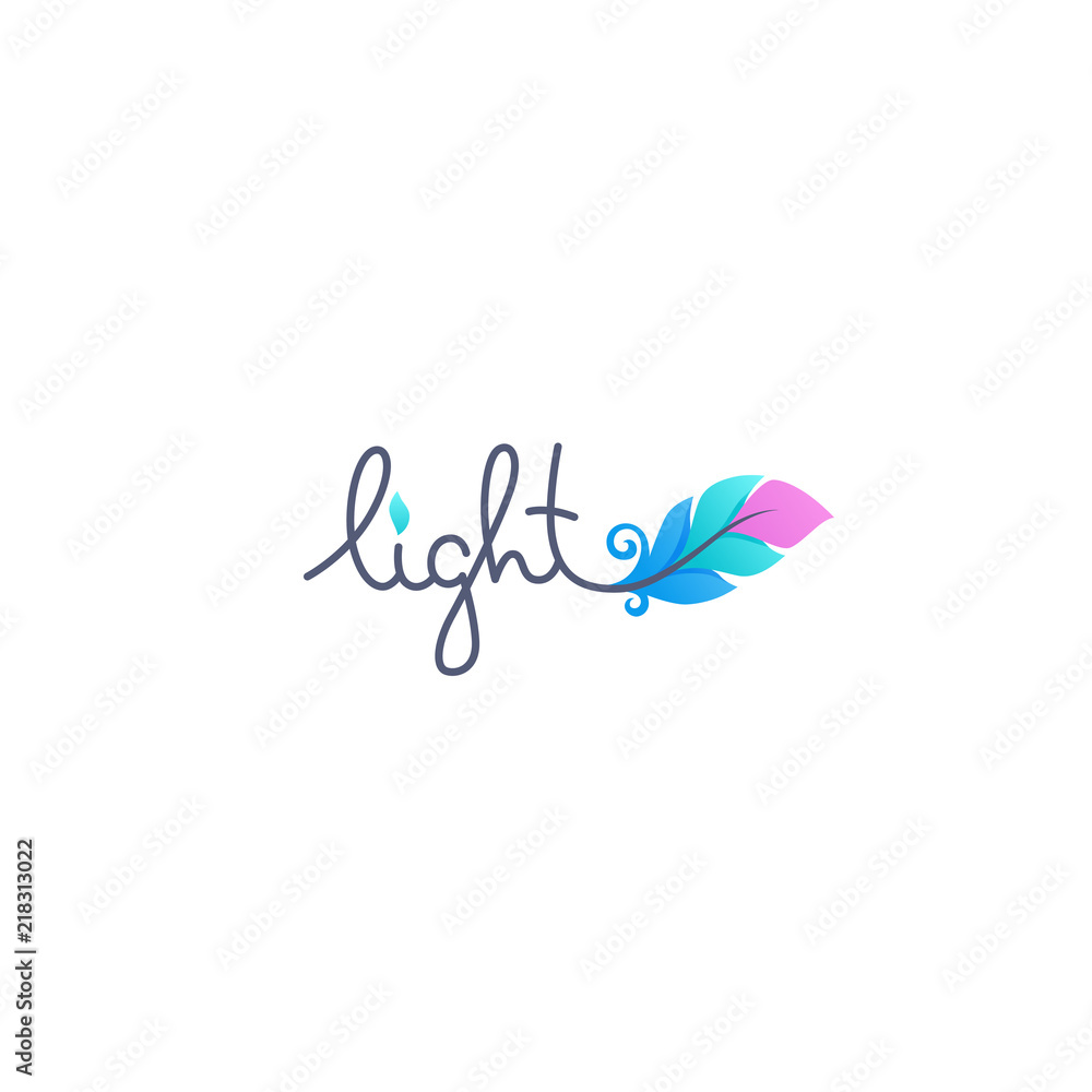 Light logo lettering with image of gradient feather