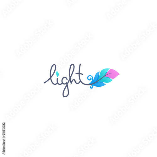 Light logo lettering with image of gradient feather
