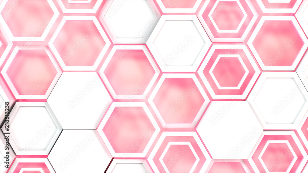 Abstract 3d background made of white hexagons on red glowing background Abstract 3d background made of white hexagons on red glowing background