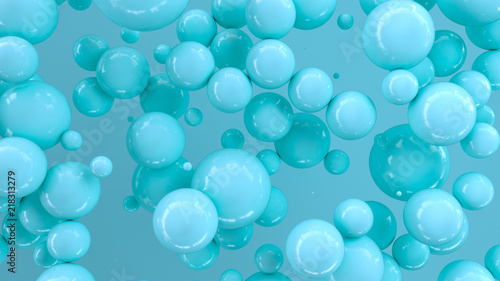 Blue spheres of random size on blue background