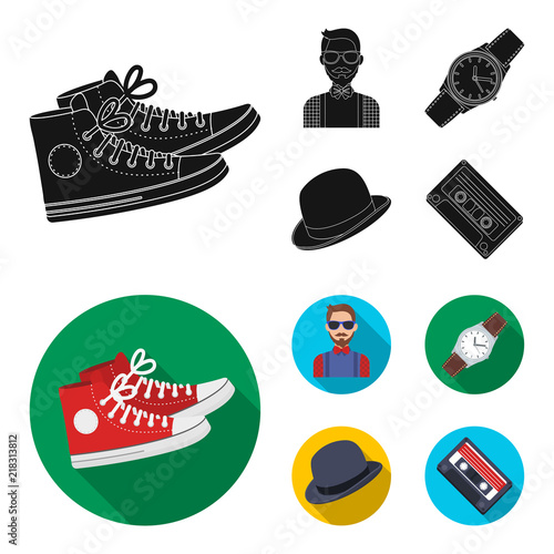 Hipster, fashion, style, subculture .Hipster style set collection icons in black,flat style vector symbol stock illustration web.