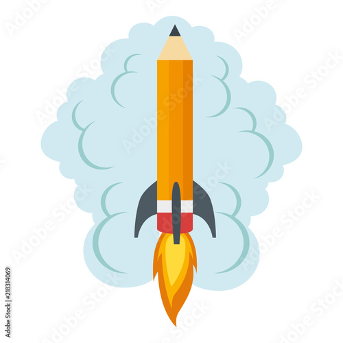 pencil rocket start up with smoke