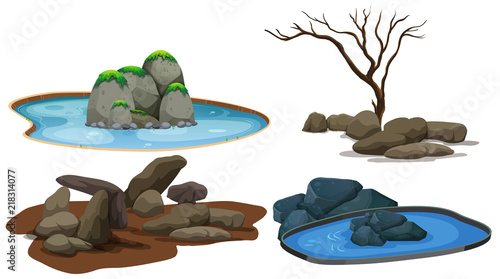 A set of stone and pond