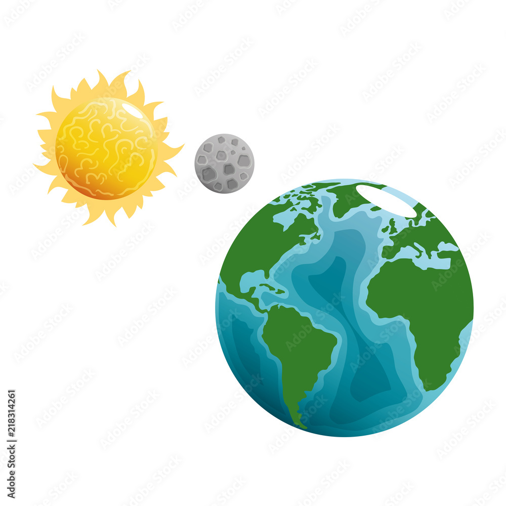 world planet earth with sun and moon