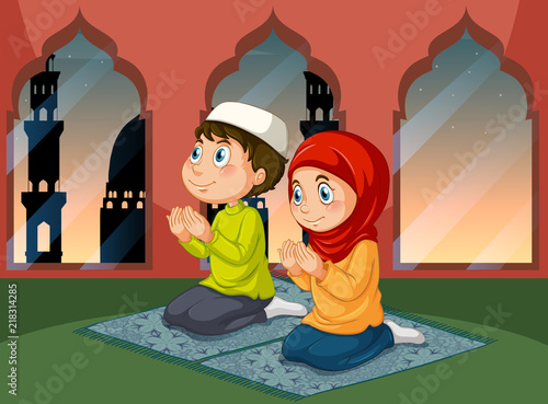 Muslim people praying at mosque
