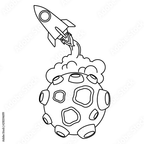 asteroid with craters and rocket flying