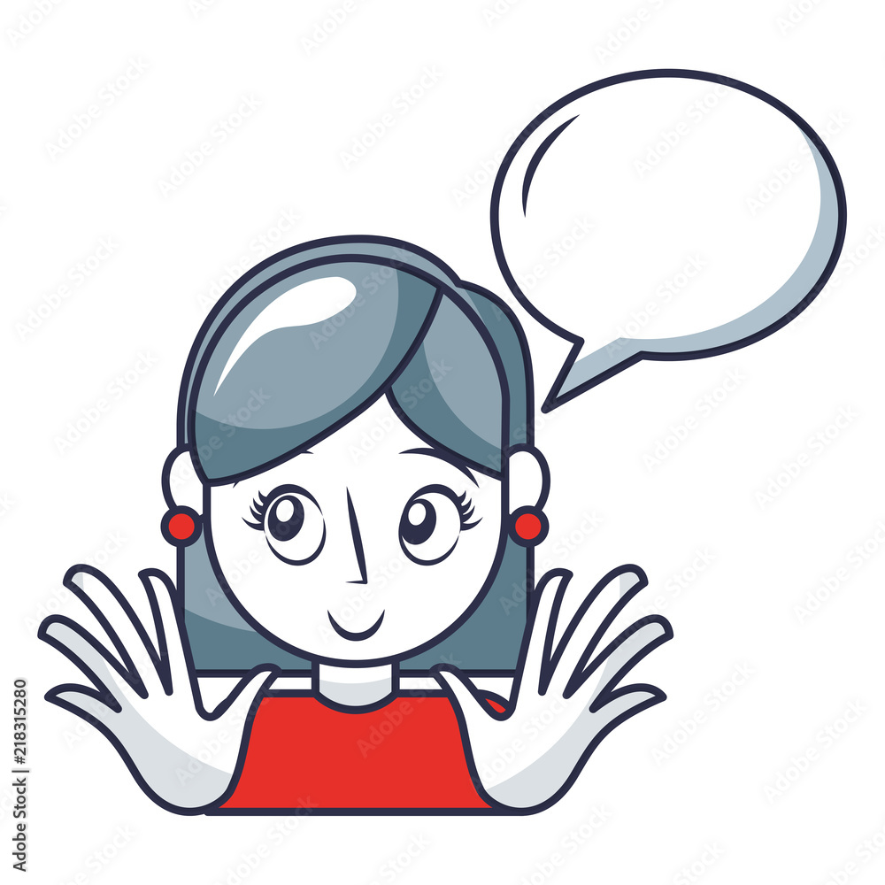 young woman with speech bubble avatar character