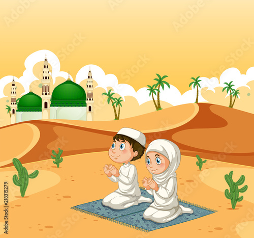 A muslim couple at desert