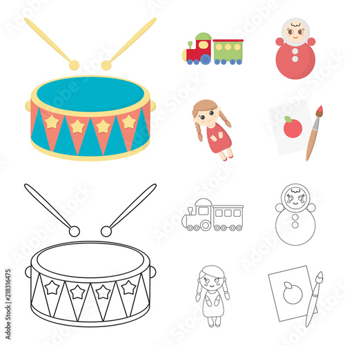Train.kukla, picture.Toys set collection icons in cartoon,outline style vector symbol stock illustration web.