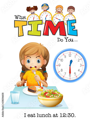A girl eating lunch at 12:30