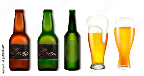 Set of bottles and glasses with beer