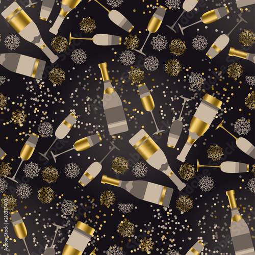 Champagne and snowflakes se...
