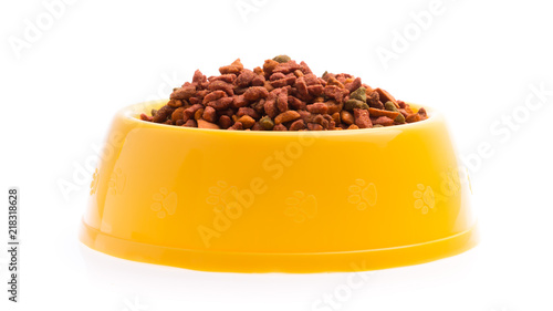 Картината върху платно plastic bowl full with dog food isolated on white background