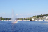 Saimaa lake and fountain in port of Lappeenranta, Finland