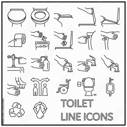 Toilet line icons graphic design for pattern and media decorations, WC, Lavatory, Restroom line icons. 