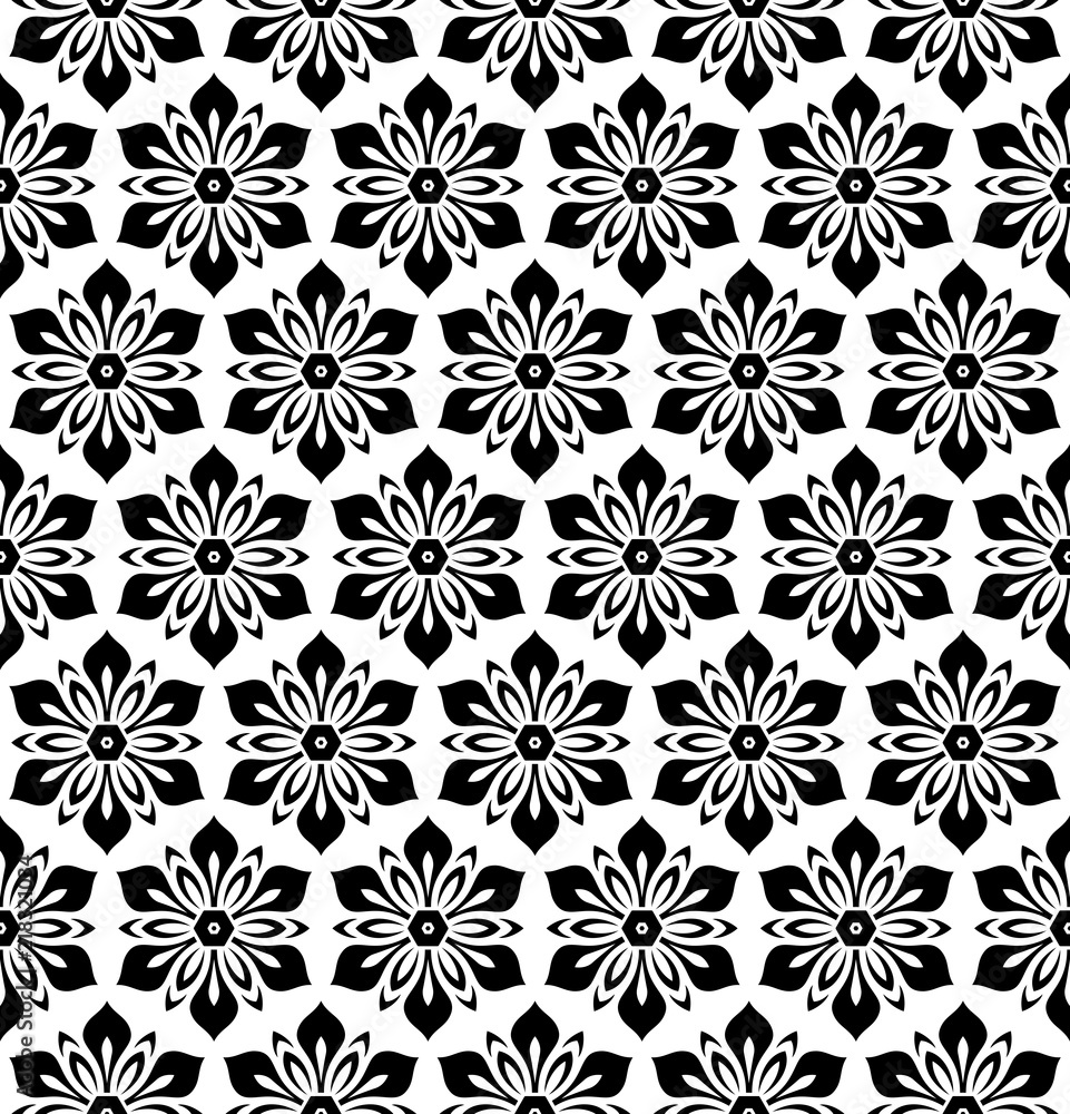 Floral black and white ornament. Seamless abstract classic background with flowers. Pattern with repeating elements Floral black and white ornament. Seamless abstract classic background with flowers. Pattern with repeating elements