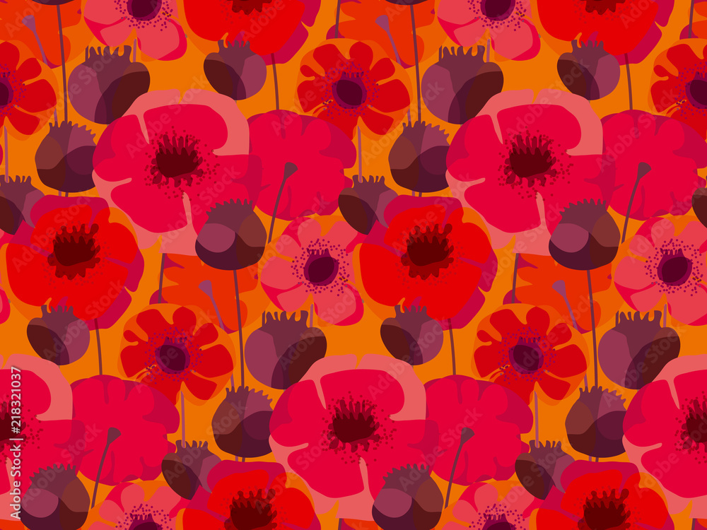 Fototapeta Decorative red poppy floral repeatable motif .