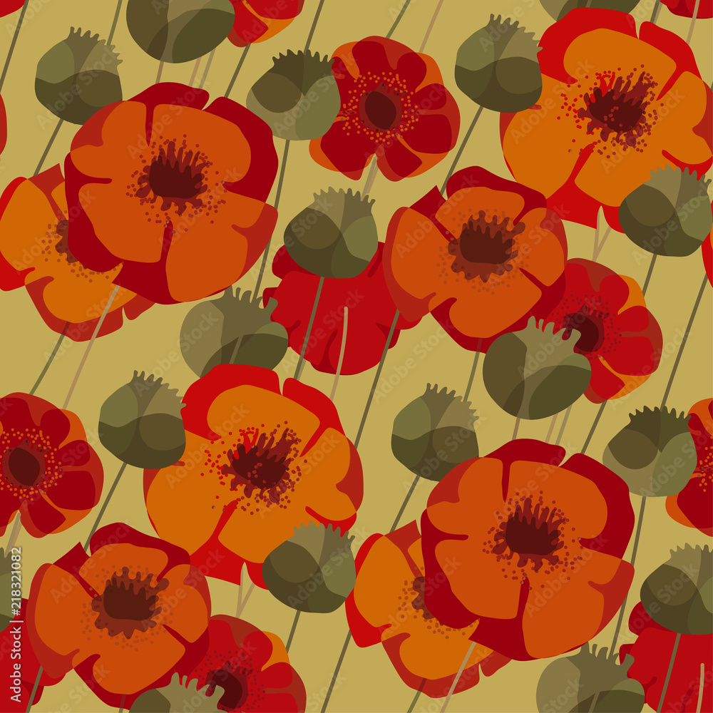 Fototapeta Decorative red poppy floral repeatable motif .
