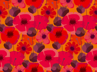 Acrylglasbilder Mohnblumenmuster Dekoratives Rotes Mohnmuster Floral  © galyna_p