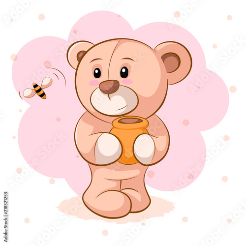 Teddy bear with a keg of honey. Vector eps 10
