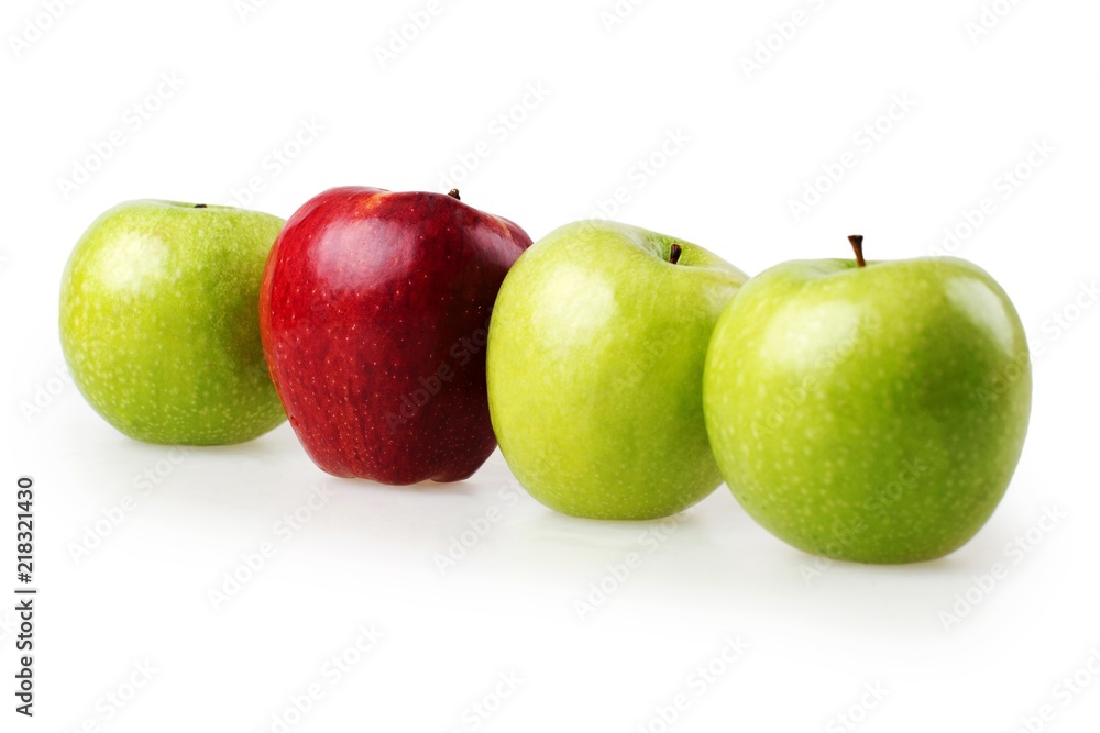 Line of apples with one apple standing out Line of apples with one apple standing out