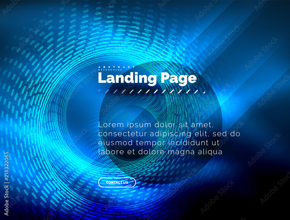 Neon glowing techno lines, hi-tech futuristic abstract background template with circles, landing page template Neon glowing techno lines, hi-tech futuristic abstract background template with circles, landing page template