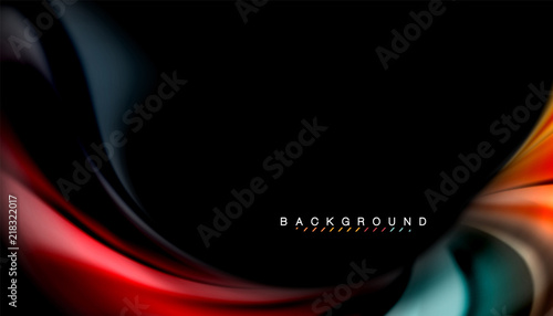 Fluid colors abstract background, twisted liquid design on black, colorful marble or plastic wave texture backdrop, multicolored template for business or technology presentation or web brochure cover