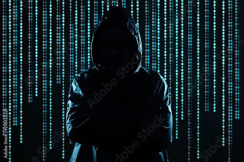 Unrecognizable hacker portrait, security and technology crime concept . photo