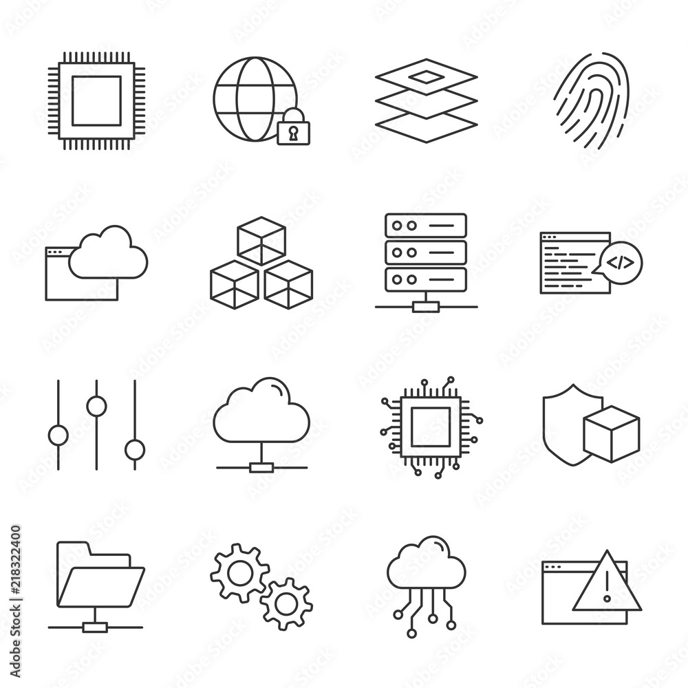 Computer science vector icons set, outline style Computer science vector icons set, outline style